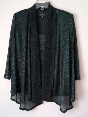 R&M Richards Sz L. Dk. Green Lurex Metallic 2-In-1 Cardigan & Lined Tank Set L/N